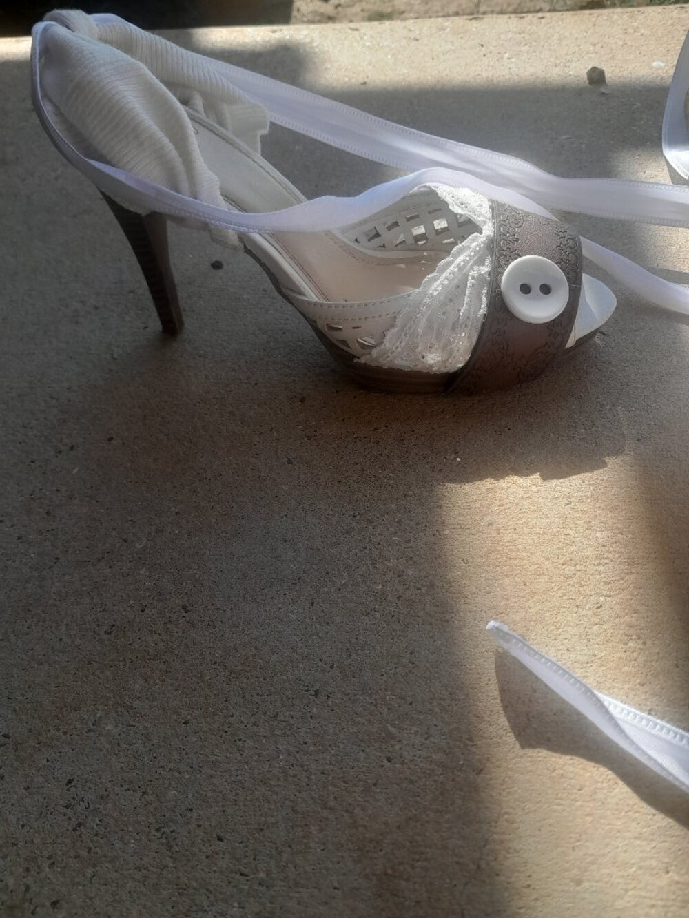Cute white button heels